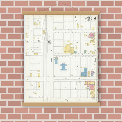 Old map wall art mockup — magnetic wood frame on brick wall — Sanborn Fire Insurance Map from Miami, Dade County, Florida (1903), Sheet #0004