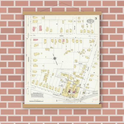 Old map wall art mockup — magnetic wood frame on brick wall — Sanborn Fire Insurance Map from Waterloo, Seneca County, New York (1911), Sheet #0003