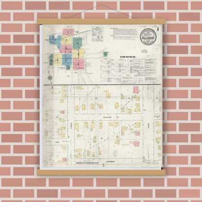 Old map wall art mockup — magnetic wood frame on brick wall — Sanborn Fire Insurance Map from Hillsboro, Highland County, Ohio (1911), Sheet #0001