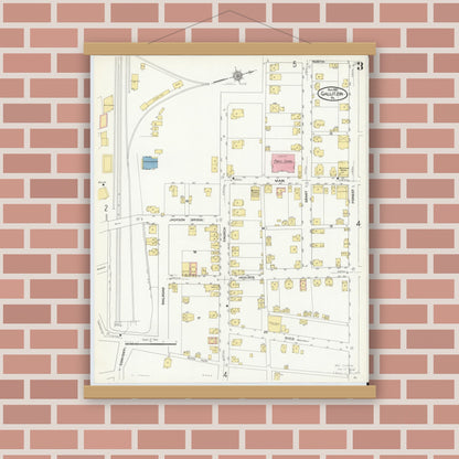 Old map wall art mockup — magnetic wood frame on brick wall — Sanborn Fire Insurance Map from Gallitzin, Cambria County, Pennsylvania (1910), Sheet #0003