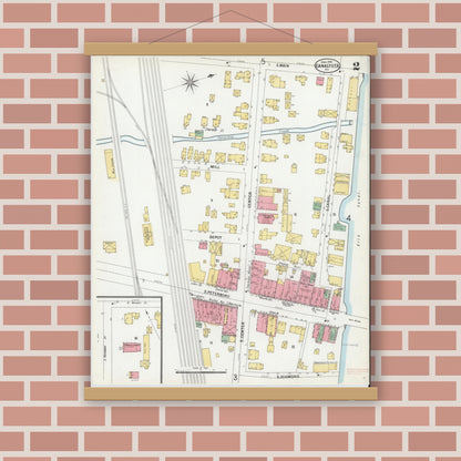 Old map wall art mockup — magnetic wood frame on brick wall — Sanborn Fire Insurance Map from Canastota, Madison County, New York (1900), Sheet #0002