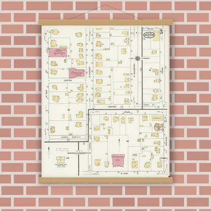 Old map wall art mockup — magnetic wood frame on brick wall — Sanborn Fire Insurance Map from Denton, Denton County, Texas (1921), Sheet #0005