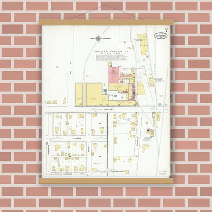 Old map wall art mockup — magnetic wood frame on brick wall — Sanborn Fire Insurance Map from Bremen, Marshall County, Indiana (1910), Sheet #0007