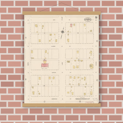 Old map wall art mockup — magnetic wood frame on brick wall — Sanborn Fire Insurance Map from Escondido, San Diego County, California (1911), Sheet #0009