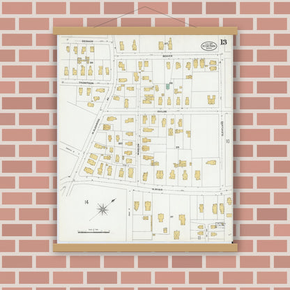 Old map wall art mockup — magnetic wood frame on brick wall — Sanborn Fire Insurance Map from Hyde Park, Norfolk County, Massachusetts (1905), Sheet #0013