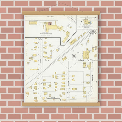 Old map wall art mockup — magnetic wood frame on brick wall — Sanborn Fire Insurance Map from Akron, Erie County, New York (1905), Sheet #0005