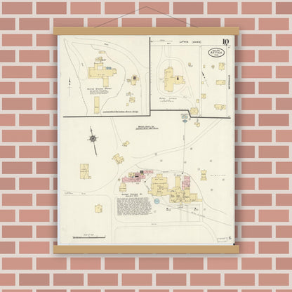 Old map wall art mockup — magnetic wood frame on brick wall — Sanborn Fire Insurance Map from Attica, Fountain County, Indiana (1910), Sheet #0010