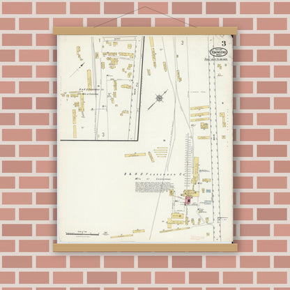 Old map wall art mockup — magnetic wood frame on brick wall — Sanborn Fire Insurance Map from Townsend, Middlesex County, Massachusetts (1917), Sheet #0003
