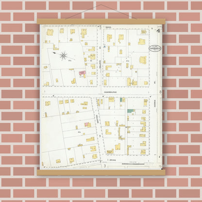 Old map wall art mockup — magnetic wood frame on brick wall — Sanborn Fire Insurance Map from San Angelo, Tom Green County, Texas (1904), Sheet #0004