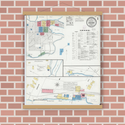 Old map wall art mockup — magnetic wood frame on brick wall — Sanborn Fire Insurance Map from Hastings, Dakota County, Minnesota (1904) - Complete Map Set