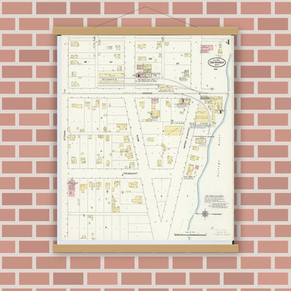 Old map wall art mockup — magnetic wood frame on brick wall — Sanborn Fire Insurance Map from Oak Harbor, Ottawa County, Ohio (1910), Sheet #0004