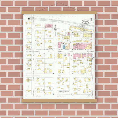 Old map wall art mockup — magnetic wood frame on brick wall — Sanborn Fire Insurance Map from Baldwin, St. Croix County, Wisconsin (1930), Sheet #0002