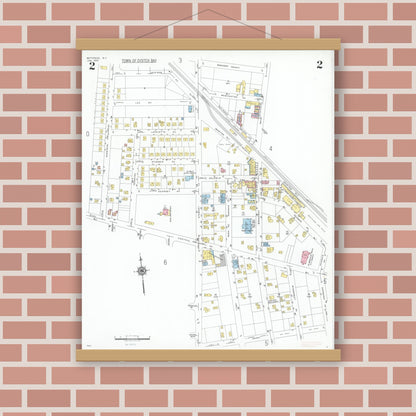 Old map wall art mockup — magnetic wood frame on brick wall — Sanborn Fire Insurance Map from Bethpage, Nassau County, New York (1950), Sheet #0002