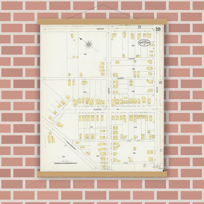 Old map wall art mockup — magnetic wood frame on brick wall — Sanborn Fire Insurance Map from Pittston, Luzerne County, Pennsylvania (1903), Sheet #0019