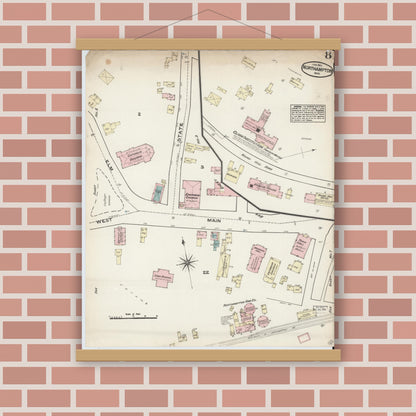 Old map wall art mockup — magnetic wood frame on brick wall — Sanborn Fire Insurance Map from Northampton, Hampshire County, Massachusetts (1884), Sheet #0008