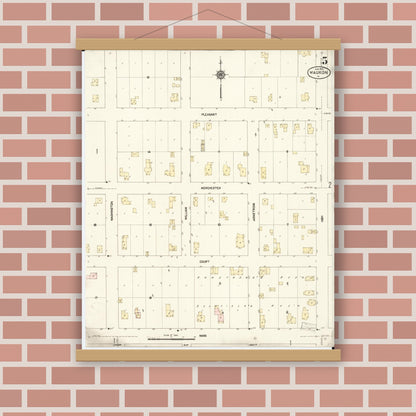 Old map wall art mockup — magnetic wood frame on brick wall — Sanborn Fire Insurance Map from Waukon, Allamakee County, Iowa (1913), Sheet #0005