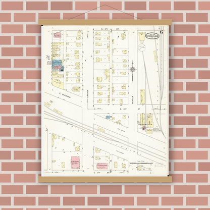 Old map wall art mockup — magnetic wood frame on brick wall — Sanborn Fire Insurance Map from Storm Lake, Buena Vista County, Iowa (1914), Sheet #0006