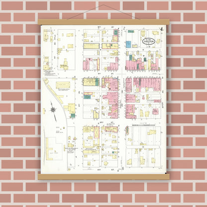Old map wall art mockup — magnetic wood frame on brick wall — Sanborn Fire Insurance Map from Sheldon, O'Brien County, Iowa (1909), Sheet #0004