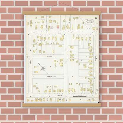 Old map wall art mockup — magnetic wood frame on brick wall — Sanborn Fire Insurance Map from Ashtabula, Ashtabula County, Ohio (1903), Sheet #0003