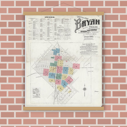 Old map wall art mockup — magnetic wood frame on brick wall — Sanborn Fire Insurance Map from Bryan, Brazos County, Texas (1912) - Complete Map Set