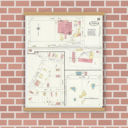 Old map wall art mockup — magnetic wood frame on brick wall — Sanborn Fire Insurance Map from Clifton Heights, Delaware County, Pennsylvania (1912), Sheet #0010