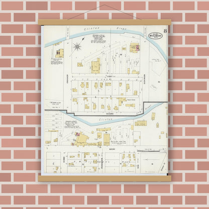 Old map wall art mockup — magnetic wood frame on brick wall — Sanborn Fire Insurance Map from Mount Clemens, Macomb County, Michigan (1897), Sheet #0008