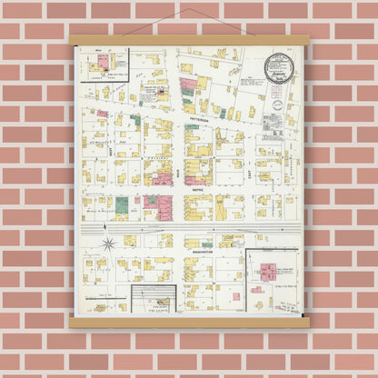 Old map wall art mockup — magnetic wood frame on brick wall — Sanborn Fire Insurance Map from Dunkirk, Hardin County, Ohio (1901), Sheet #0001