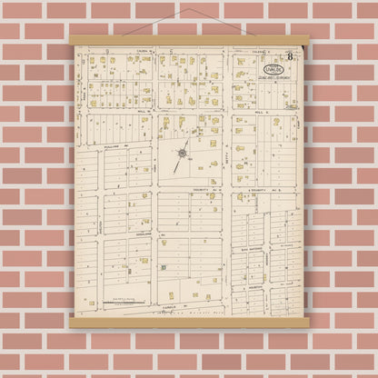 Old map wall art mockup — magnetic wood frame on brick wall — Sanborn Fire Insurance Map from Uvalde, Uvalde County, Texas (1922), Sheet #0008