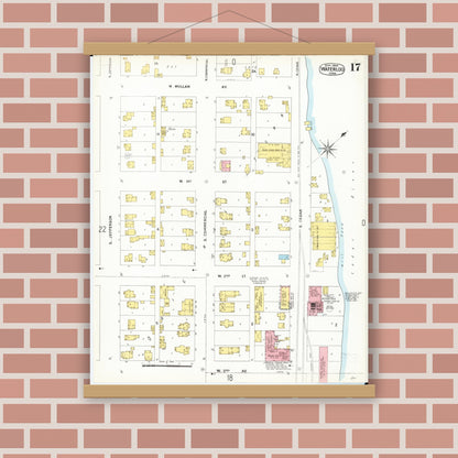 Old map wall art mockup — magnetic wood frame on brick wall — Sanborn Fire Insurance Map from Waterloo, Black Hawk County, Iowa (1900), Sheet #0017