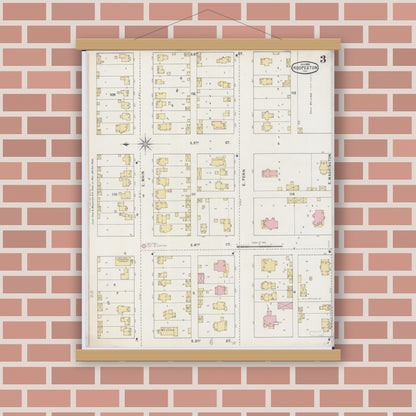 Old map wall art mockup — magnetic wood frame on brick wall — Sanborn Fire Insurance Map from Hoopeston, Vermilion County, Illinois (1895), Sheet #0003