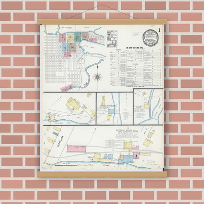 Old map wall art mockup — magnetic wood frame on brick wall — Sanborn Fire Insurance Map from Hastings, Dakota County, Minnesota (1891) - Complete Map Set