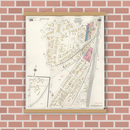 Old map wall art mockup — magnetic wood frame on brick wall — Sanborn Fire Insurance Map from Michigan City, La Porte County, Indiana (1948), Sheet #0030