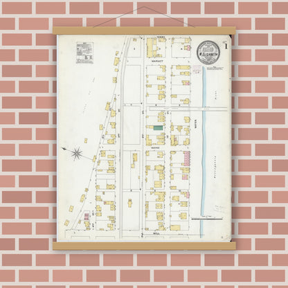 Old map wall art mockup — magnetic wood frame on brick wall — Sanborn Fire Insurance Map from West Elizabeth, Allegheny County, Pennsylvania (1905) - Complete Map Set