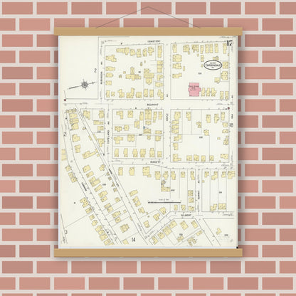 Old map wall art mockup — magnetic wood frame on brick wall — Sanborn Fire Insurance Map from Carbondale, Lackawanna County, Pennsylvania (1912), Sheet #0017