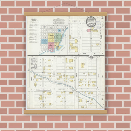 Old map wall art mockup — magnetic wood frame on brick wall — Sanborn Fire Insurance Map from Bayfield, Bayfield County, Wisconsin (1898) - Complete Map Set