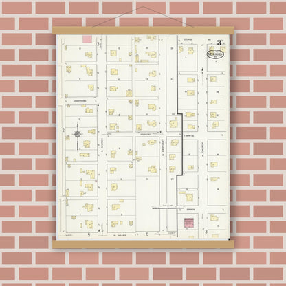 Old map wall art mockup — magnetic wood frame on brick wall — Sanborn Fire Insurance Map from McKinney, Collin County, Texas (1914), Sheet #0003