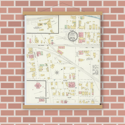 Old map wall art mockup — magnetic wood frame on brick wall — Sanborn Fire Insurance Map from Loveland, Clermont, Hamilton, And Warren County, Ohio (1898), Sheet #0001