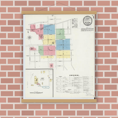 Old map wall art mockup — magnetic wood frame on brick wall — Sanborn Fire Insurance Map from Hillsboro, Highland County, Ohio (1898) - Complete Map Set