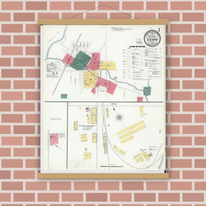 Old map wall art mockup — magnetic wood frame on brick wall — Sanborn Fire Insurance Map from Sebewaing, Huron County, Michigan (1909) - Complete Map Set