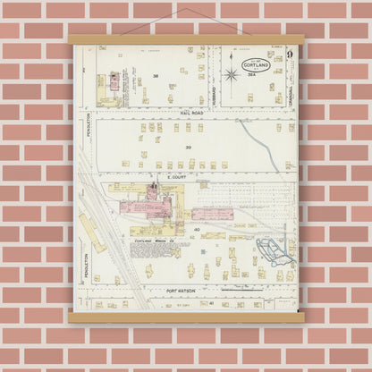 Old map wall art mockup — magnetic wood frame on brick wall — Sanborn Fire Insurance Map from Cortland, Cortland County, New York (1887), Sheet #0009