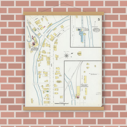 Old map wall art mockup — magnetic wood frame on brick wall — Sanborn Fire Insurance Map from Butler, Morris County, New Jersey (1901), Sheet #0005
