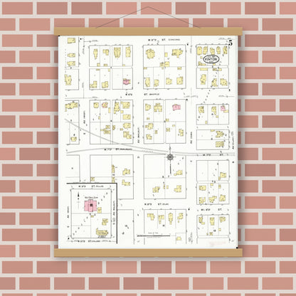 Old map wall art mockup — magnetic wood frame on brick wall — Sanborn Fire Insurance Map from Vinton, Benton County, Iowa (1921), Sheet #0005