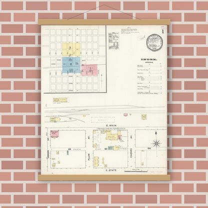 Old map wall art mockup — magnetic wood frame on brick wall — Sanborn Fire Insurance Map from Ontario, San Bernardino County, California (1891) - Complete Map Set