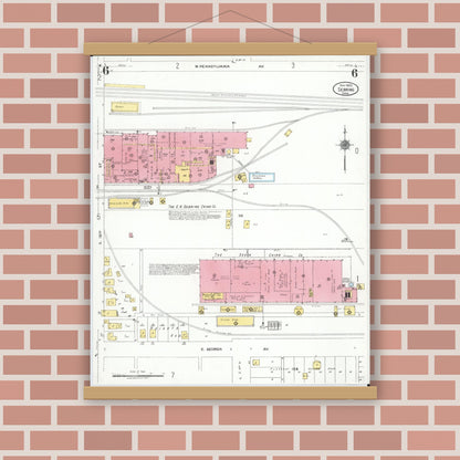 Old map wall art mockup — magnetic wood frame on brick wall — Sanborn Fire Insurance Map from Sebring, Mahoning County, Ohio (1923), Sheet #0006