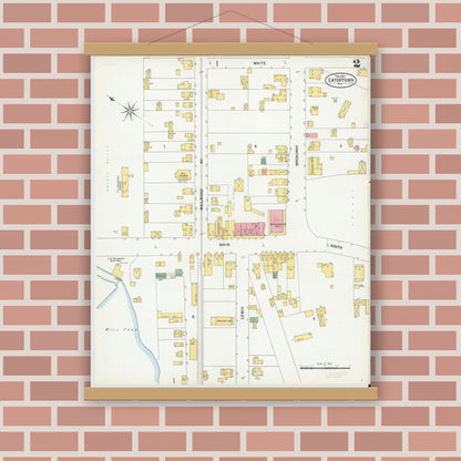 Old map wall art mockup — magnetic wood frame on brick wall — Sanborn Fire Insurance Map from Eatontown, Monmouth County, New Jersey (1901), Sheet #0002