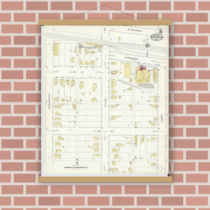 Old map wall art mockup — magnetic wood frame on brick wall — Sanborn Fire Insurance Map from Port Clinton, Ottawa County, Ohio (1916), Sheet #0008