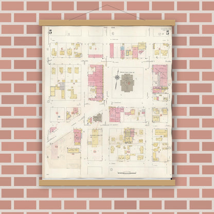 Old map wall art mockup — magnetic wood frame on brick wall — Sanborn Fire Insurance Map from Palestine, Anderson County, Texas (1949), Sheet #0005