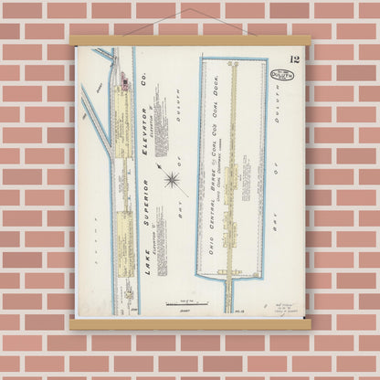 Old map wall art mockup — magnetic wood frame on brick wall — Sanborn Fire Insurance Map from Duluth, Saint Louis County, Minnesota (1885), Sheet #0012