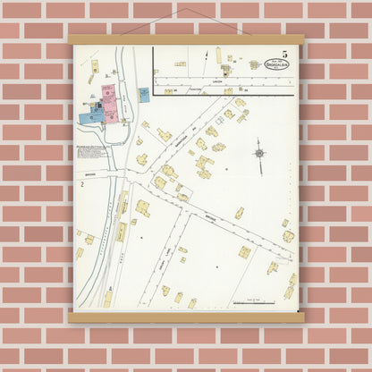 Old map wall art mockup — magnetic wood frame on brick wall — Sanborn Fire Insurance Map from Broadalbin, Fulton County, New York (1912), Sheet #0005