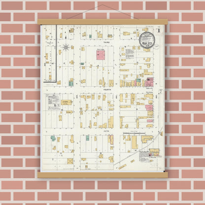Old map wall art mockup — magnetic wood frame on brick wall — Sanborn Fire Insurance Map from Rush City, Chisago County, Minnesota (1899) - Complete Map Set